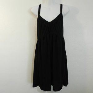 V-neck, ruched bodice, racer back, sleeveless swim coverup/casual dress, black